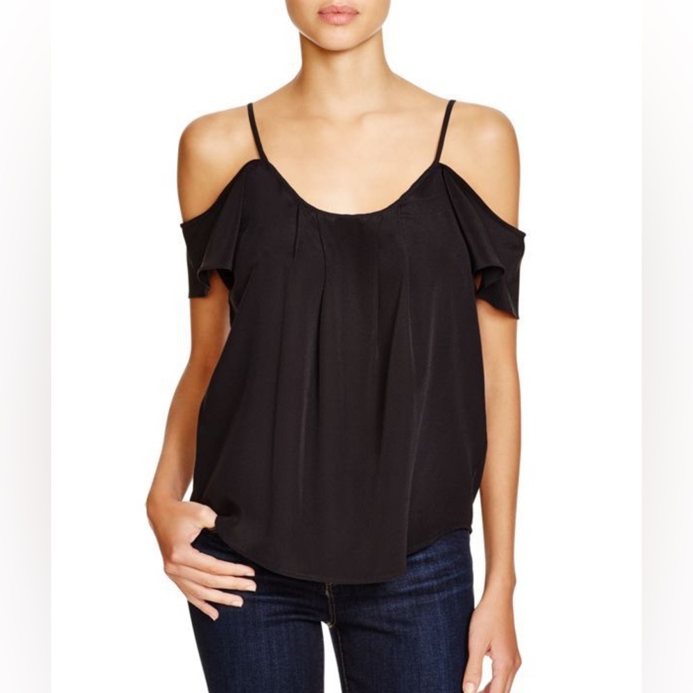 C Joie Adorlee Silk Women's Black Cold Shoulder Blouse Top Size Small